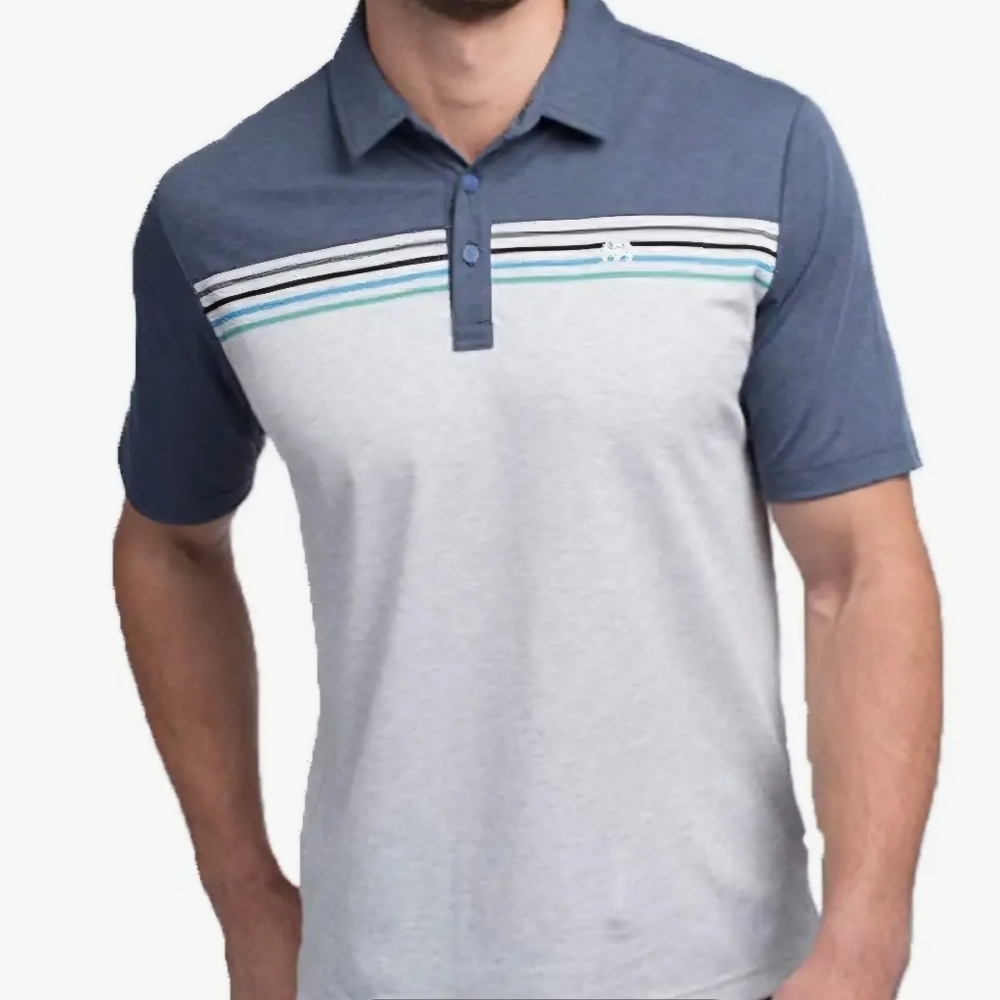 Travis Mathew Polo Golf Shirt Chillie Willies Heather Gray Navy Size Large